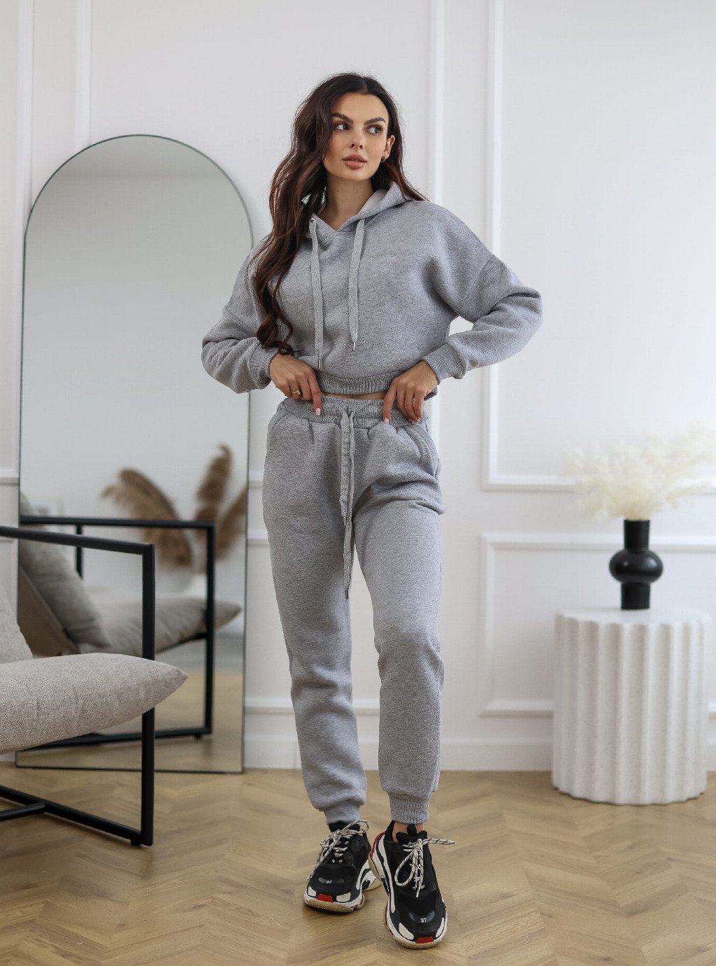 Bluza krótka Short z kapturem kolor szary 5
