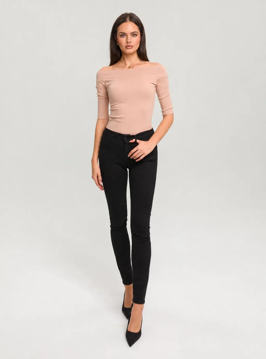 Jeansy damskie 1298 – czarne skinny, wysoki stan