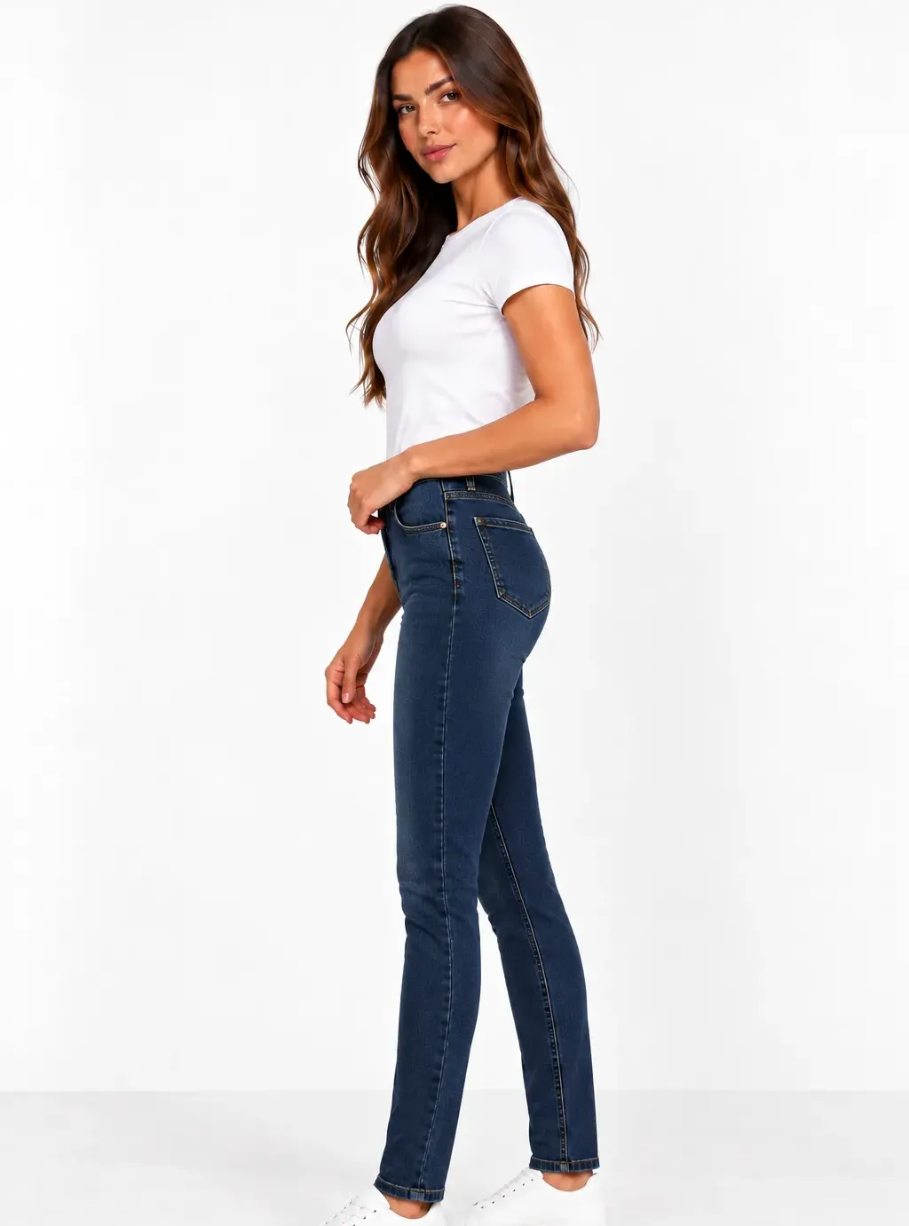 Jeansy damskie 1363 klasyczny fason z wysokim stanem – granatowe 2