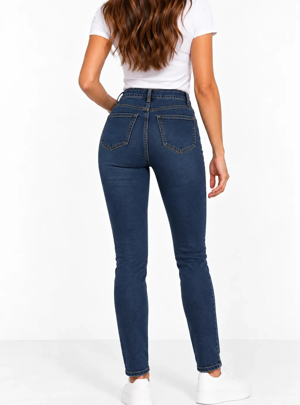 Jeansy damskie 1363 klasyczny fason z wysokim stanem – granatowe 3
