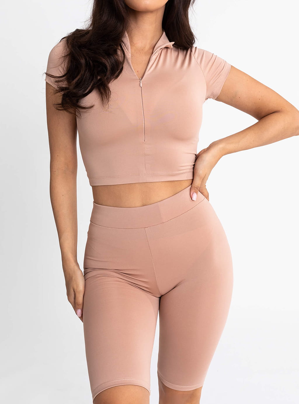 Ana- krótka bluzka z lycry z krótkim rękawem- beż 6