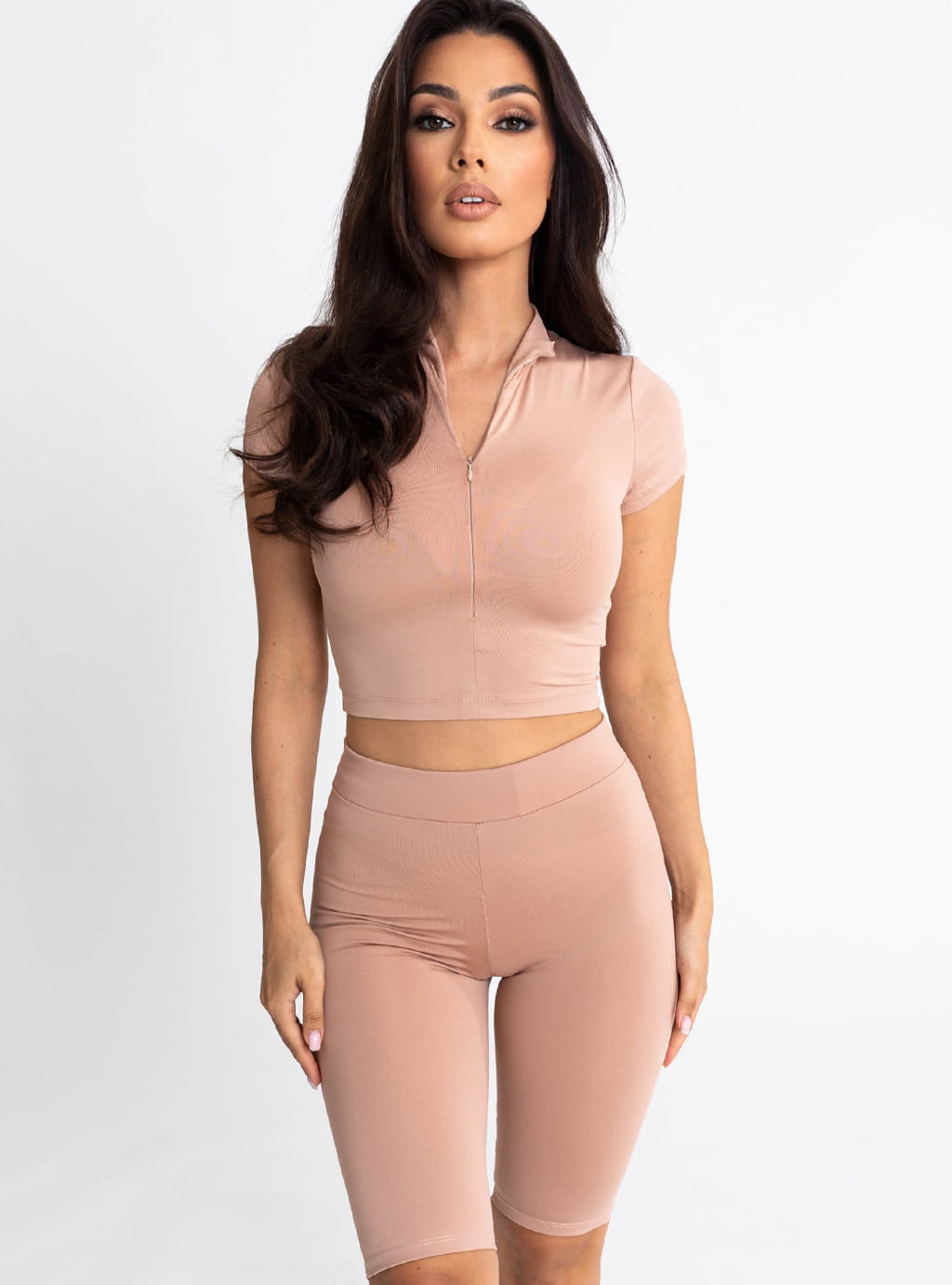 Ana- krótka bluzka z lycry z krótkim rękawem- beż 2