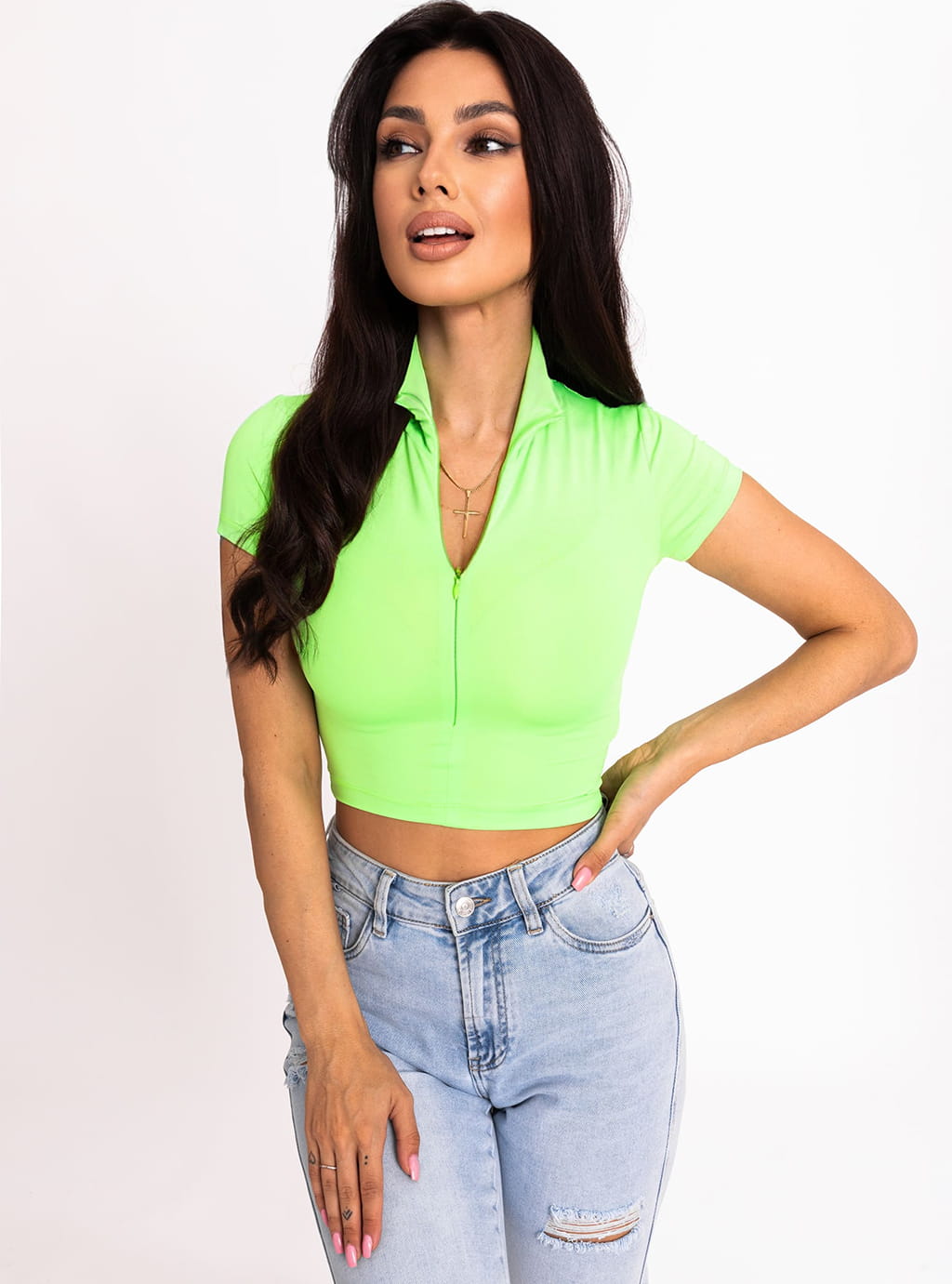 Ana- krótka bluzka z lycry z krótkim rękawem- neon green 3