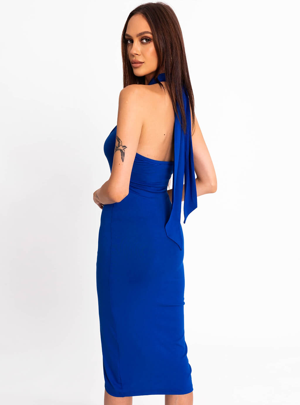 Deliza- sukienka o wielu możliwościach wiązania z dopasowanym dołem z marszczeniem- kobalt 12