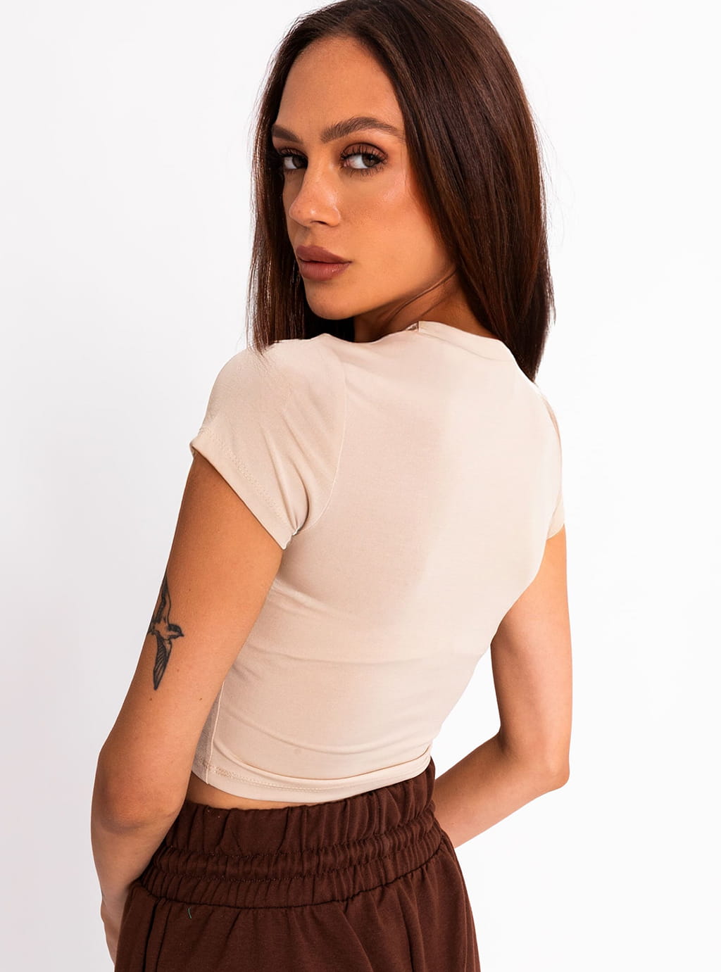 Viktoria- krótka bluzka z ozdobnym przeszyciem pod biustem- beż  6