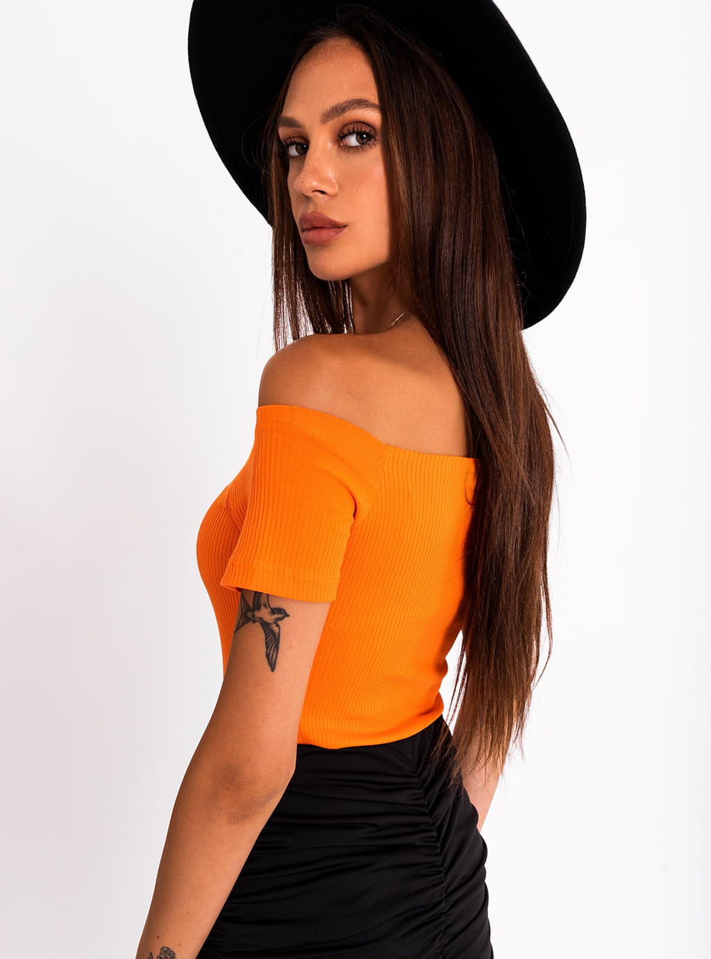 Lovita- dopasowana bluzka typu hiszpanka z prążkowanej dzianiny - pomarańczowa 7