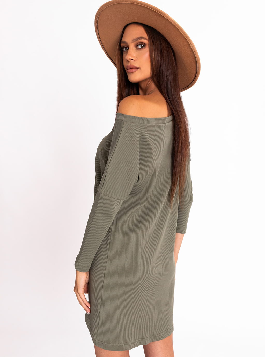 Kate - asymetryczna tunika z prążkowej dzianiny -  khaki  14