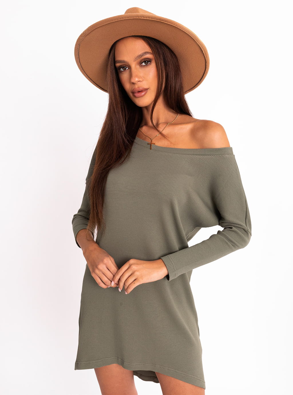 Kate - asymetryczna tunika z prążkowej dzianiny -  khaki  11