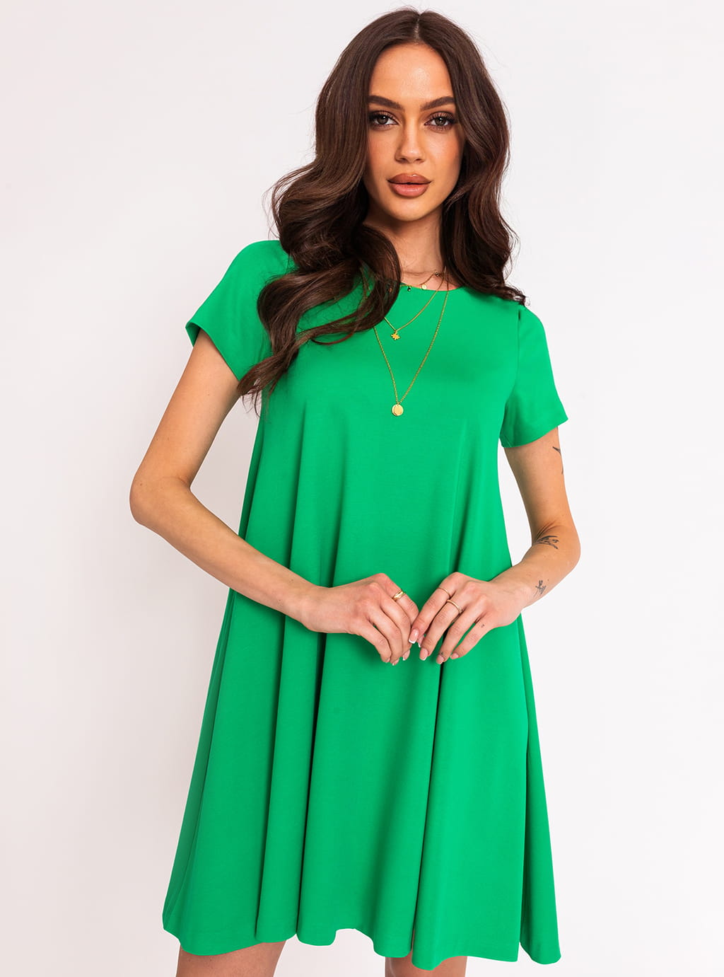 Crystal- dzianinowa sukienka o luźnym kroju z krótkim rękawem- zielona 3
