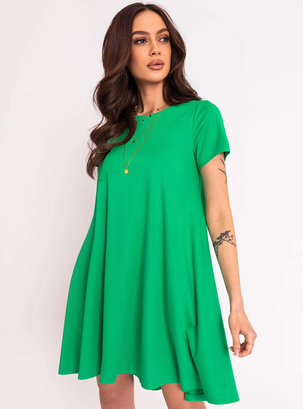 Crystal- dzianinowa sukienka o luźnym kroju z krótkim rękawem- zielona 4