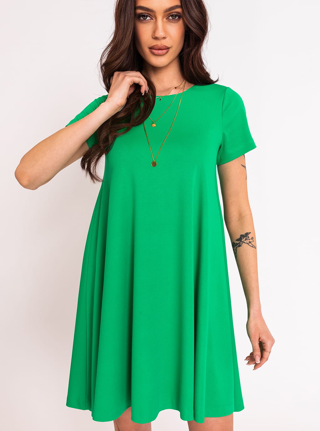 Crystal- dzianinowa sukienka o luźnym kroju z krótkim rękawem- zielona 5