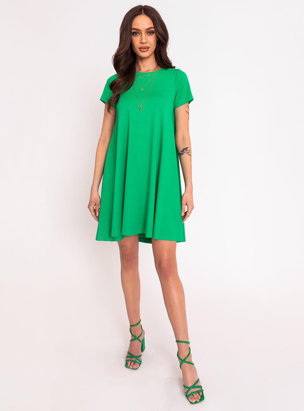 Crystal- dzianinowa sukienka o luźnym kroju z krótkim rękawem- zielona 9