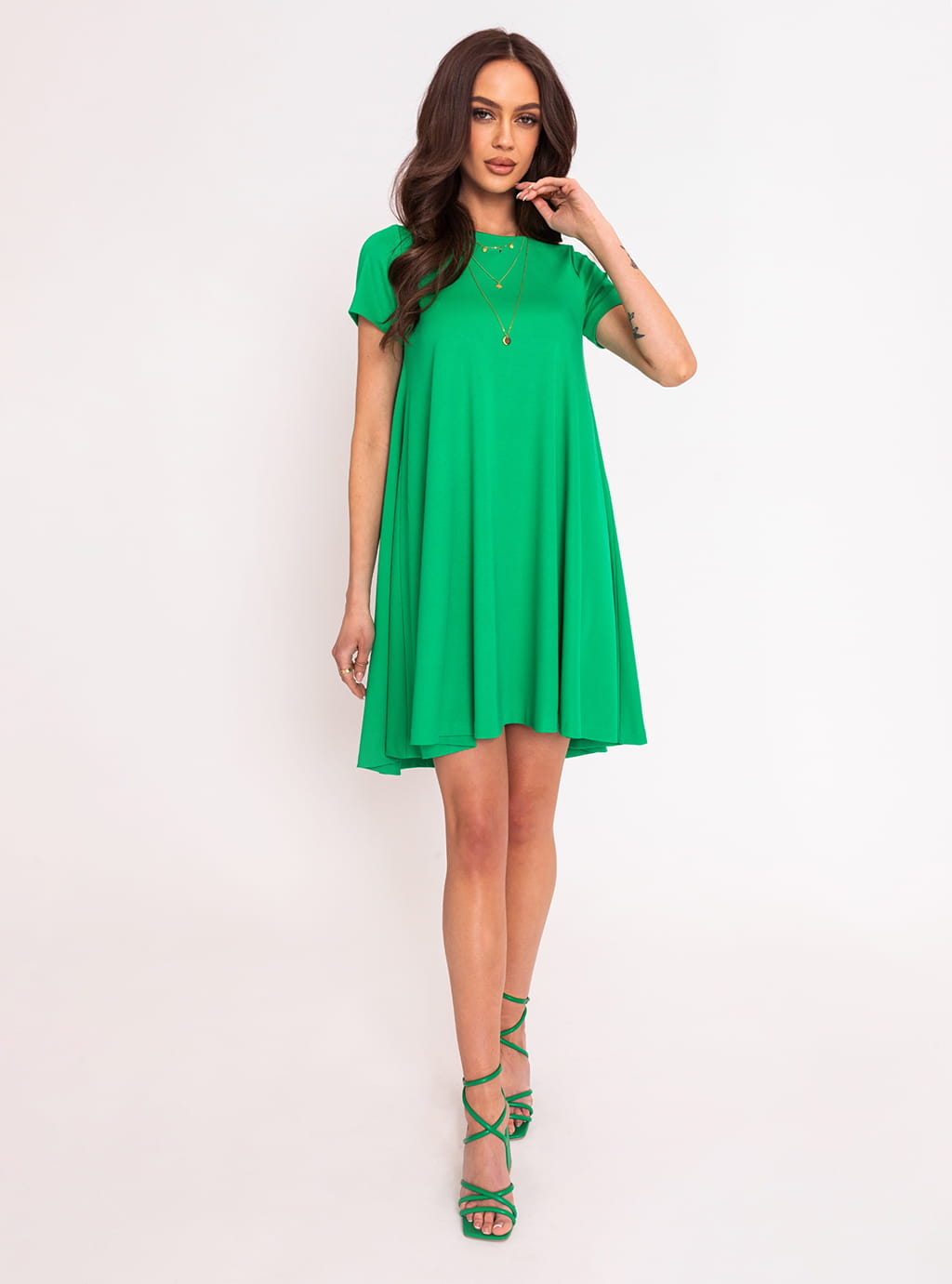 Crystal- dzianinowa sukienka o luźnym kroju z krótkim rękawem- zielona 10