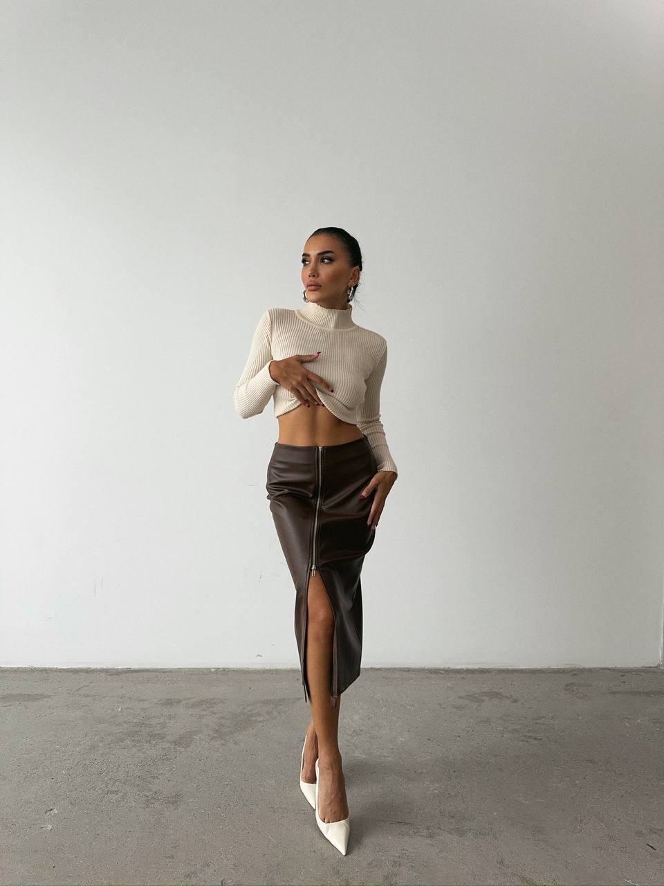 Spódnica ekoskóra KATE brązowa 2