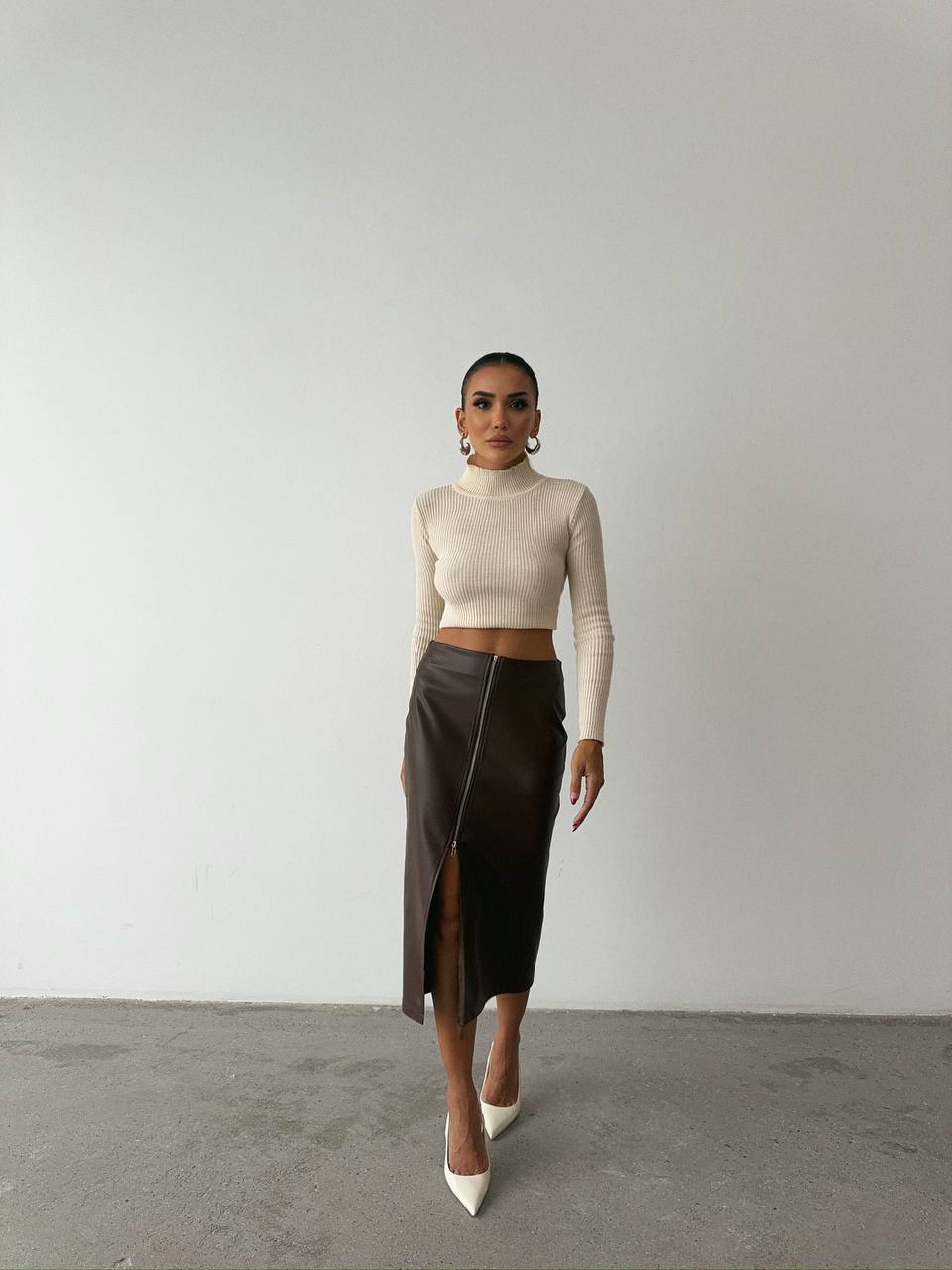 Spódnica ekoskóra KATE brązowa 5