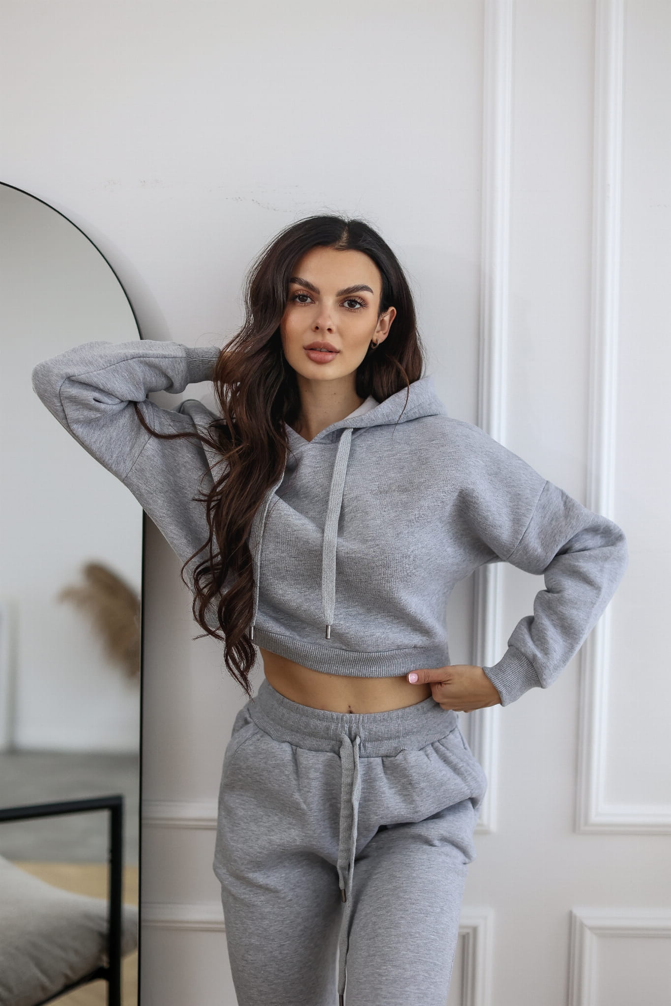 Bluza krótka Short z kapturem kolor szary 3