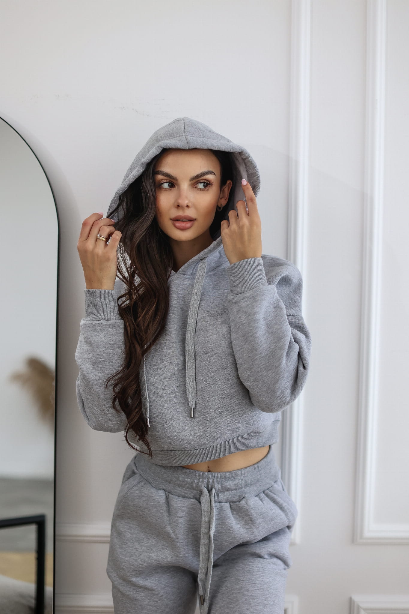 Bluza krótka Short z kapturem kolor szary 2