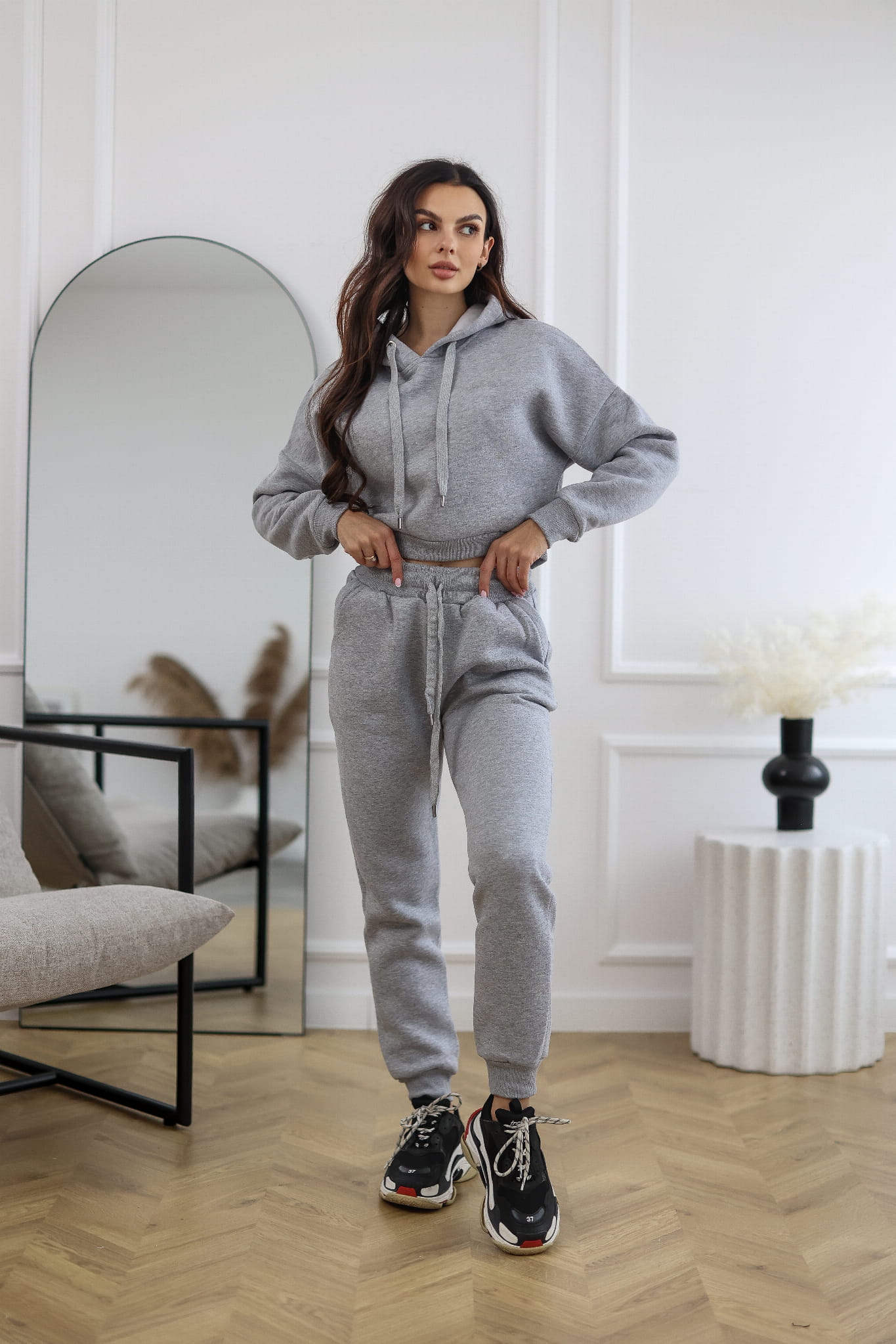 Bluza krótka Short z kapturem kolor szary 5