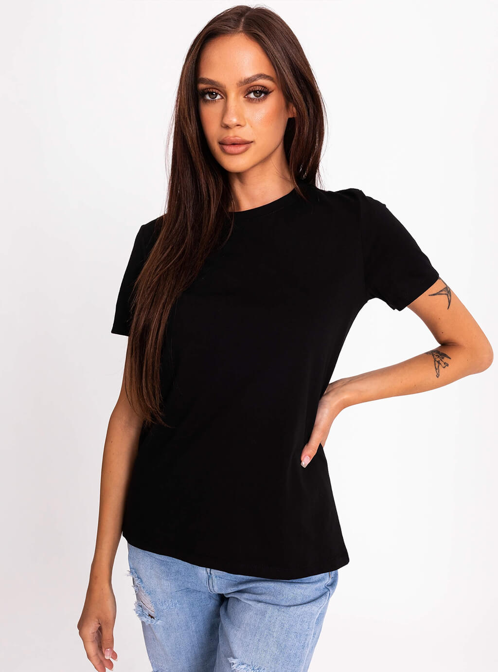 Nadia- klasyczny, bawełniany t-shirt - czarny