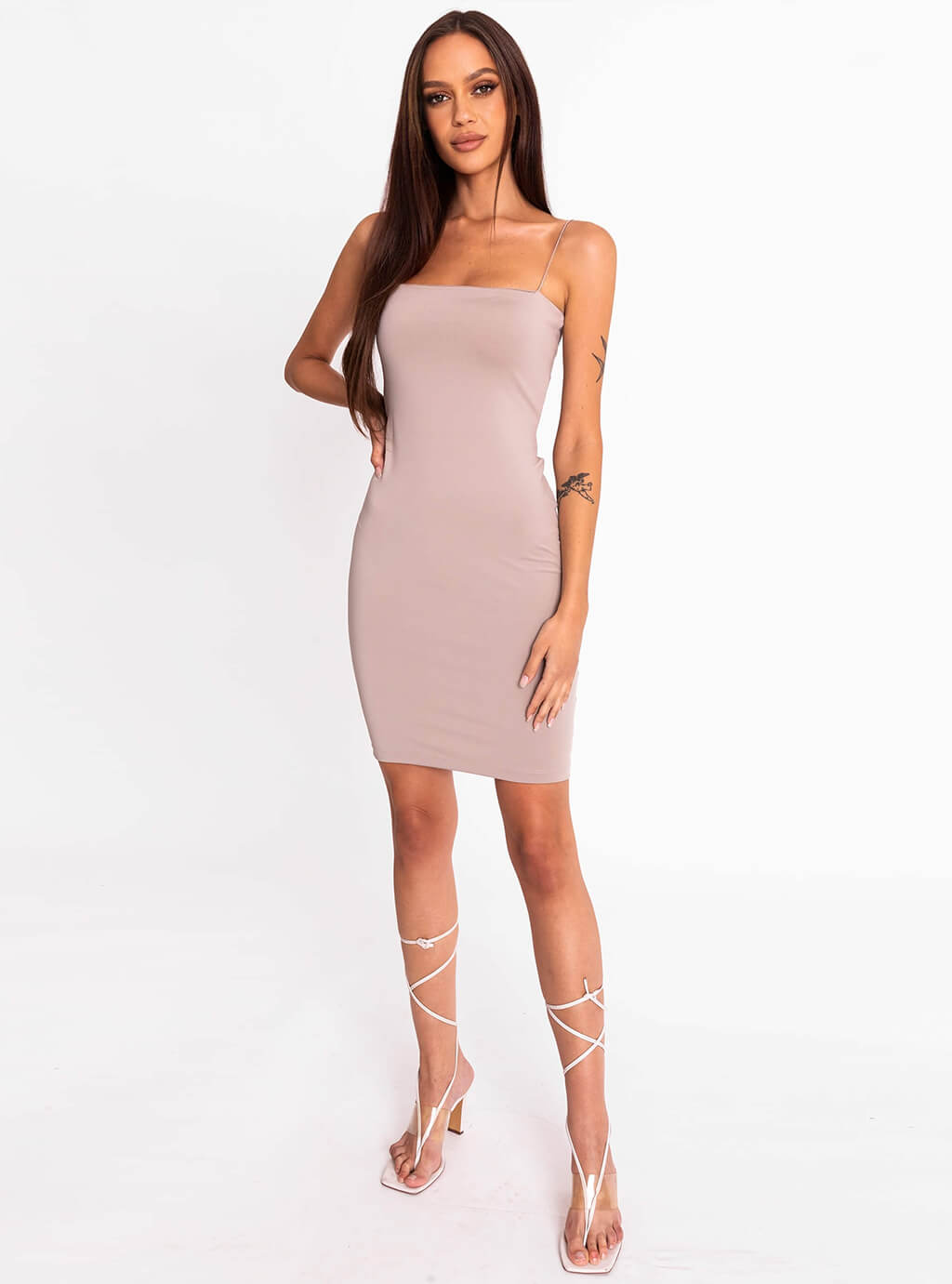 Andra- dopasowana sukienka z lycry na cienkich ramiączkach - szara 3