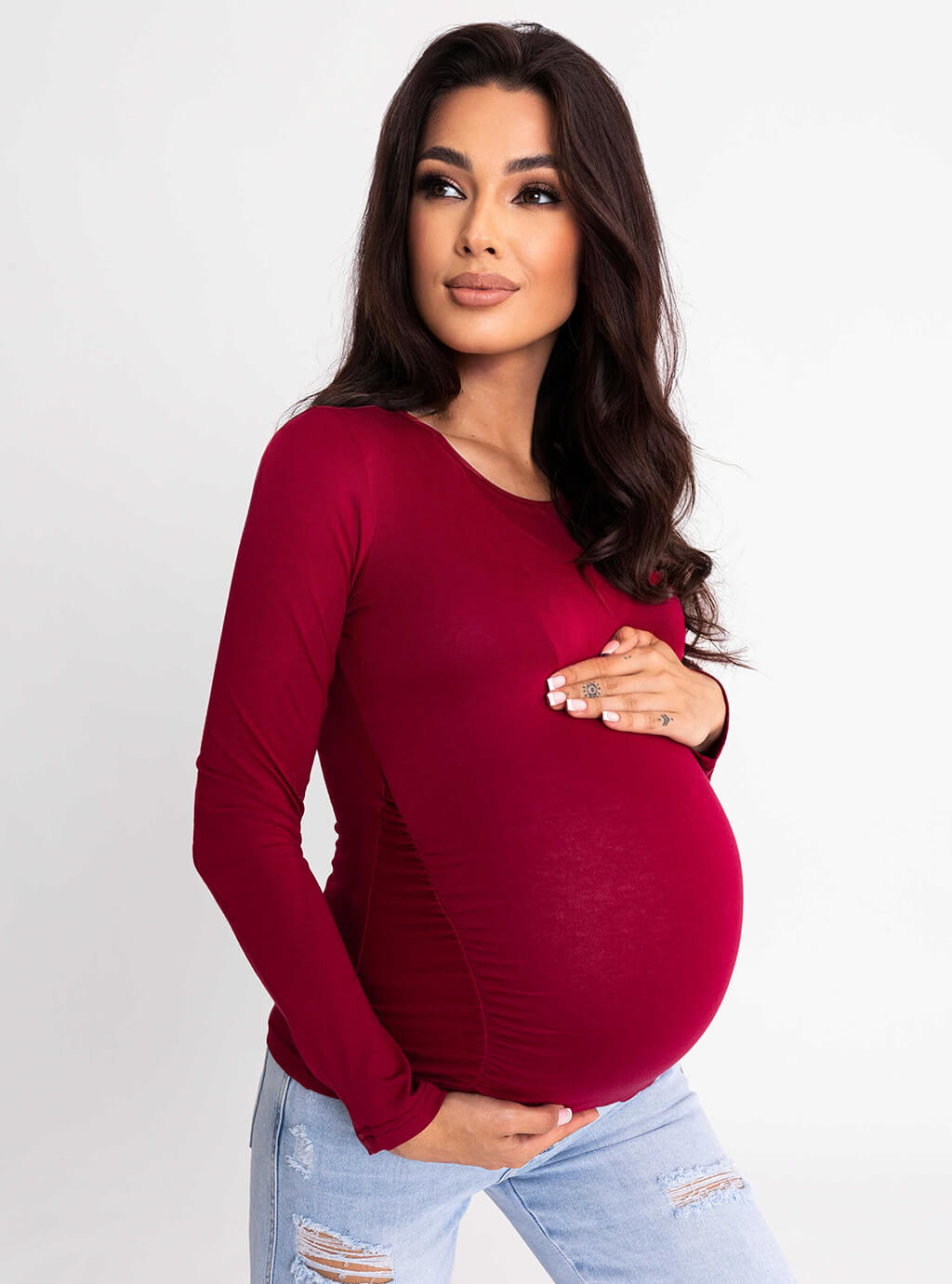 Amvi - dopasowana bluzka z długim rękawem - bordo