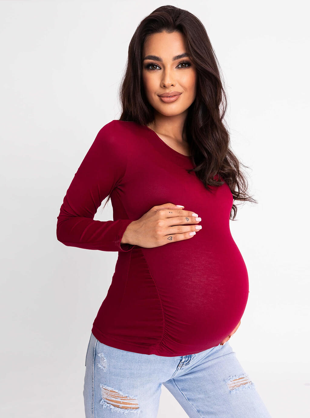 Amvi - dopasowana bluzka z długim rękawem - bordo 2