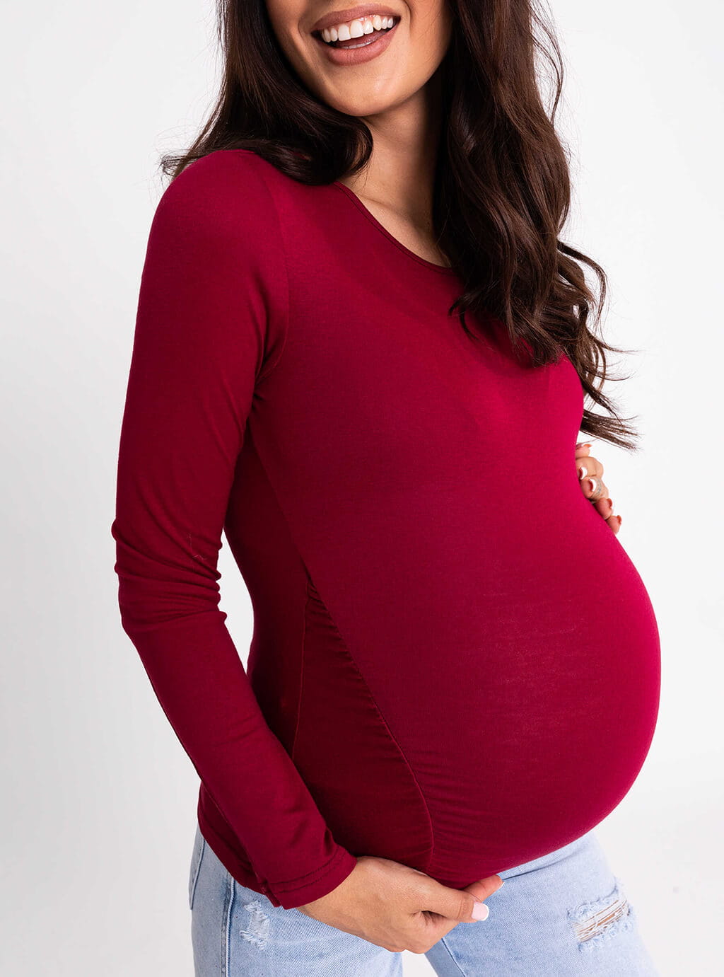Amvi - dopasowana bluzka z długim rękawem - bordo 3