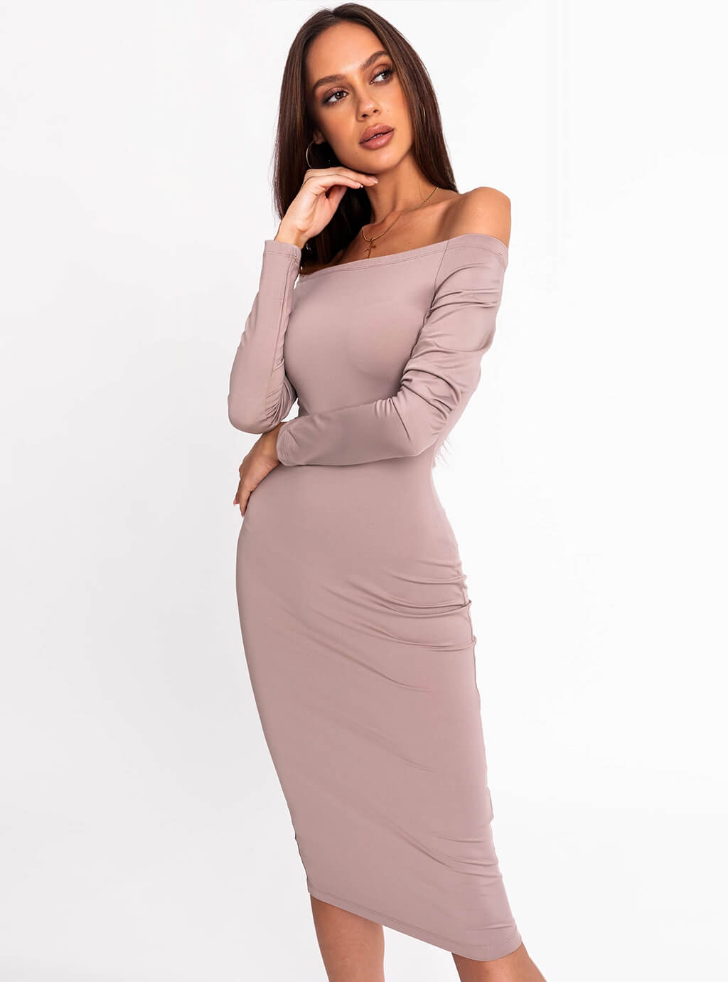 Malati - dopasowana sukienka z dekoldem łódki za kolano - szara 5