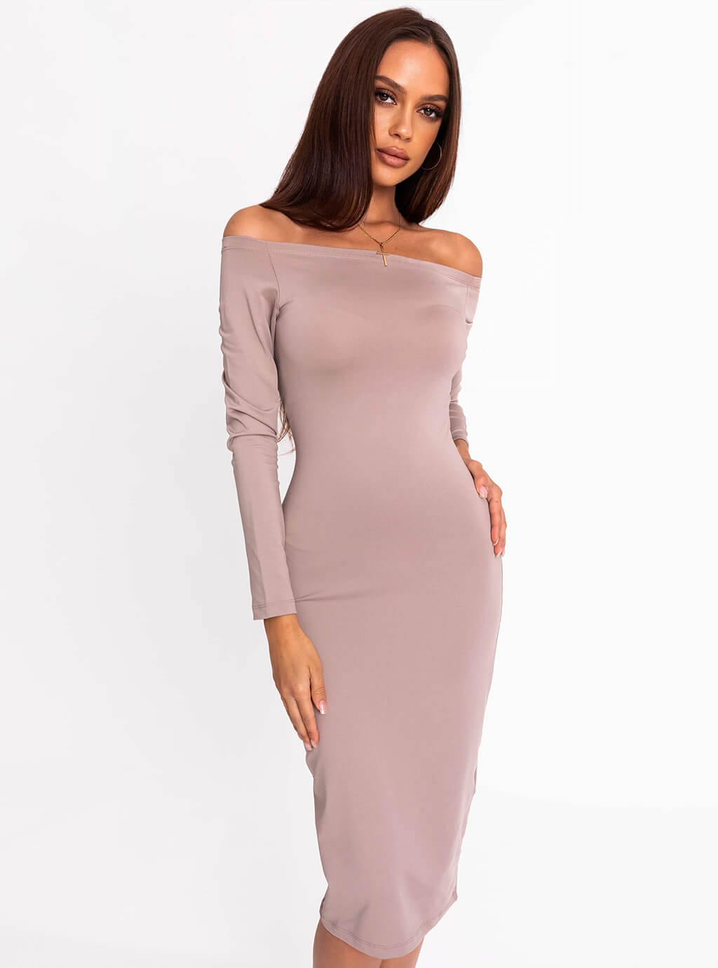 Malati - dopasowana sukienka z dekoldem łódki za kolano - szara 7