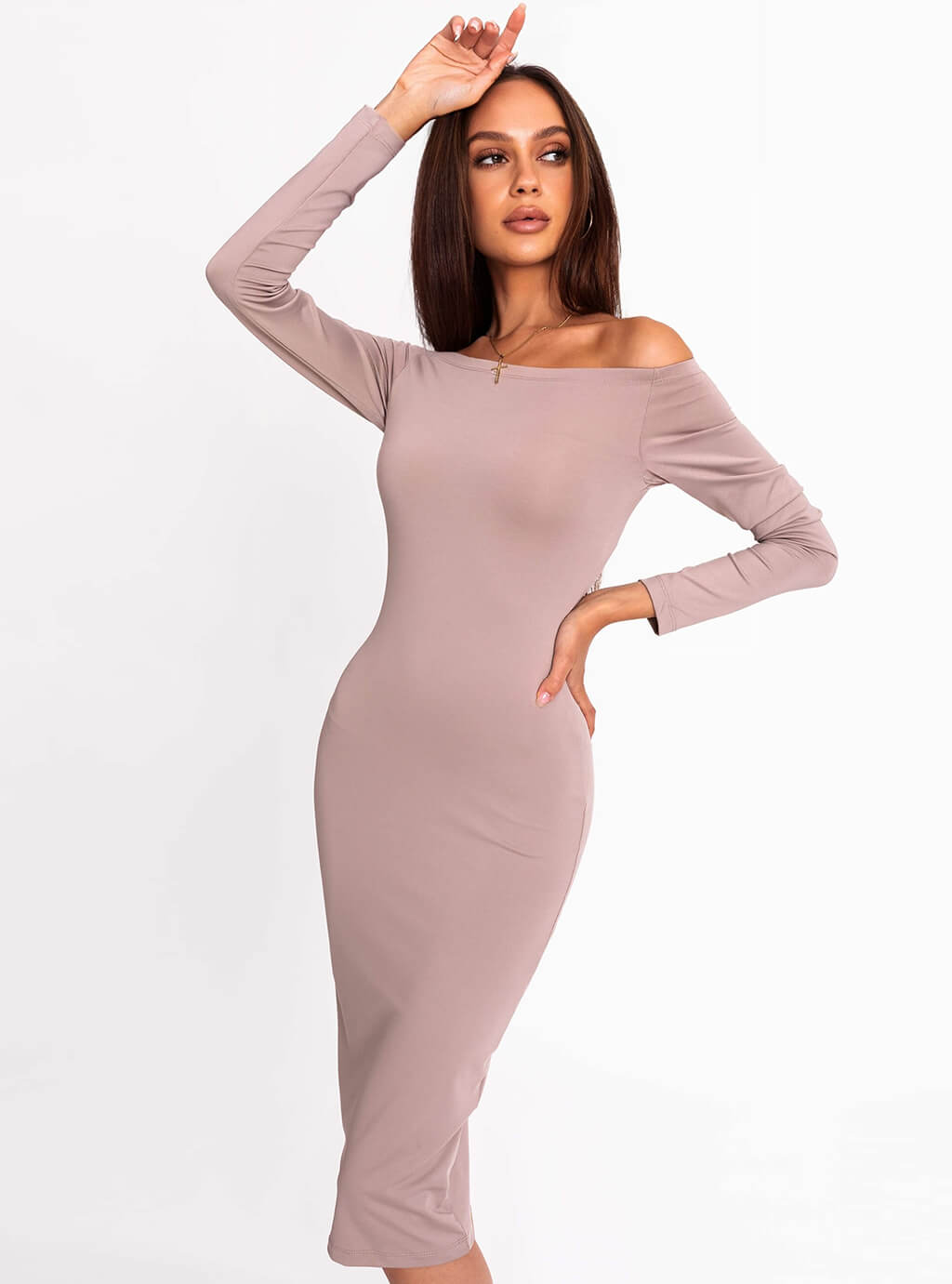 Malati - dopasowana sukienka z dekoldem łódki za kolano - szara 8