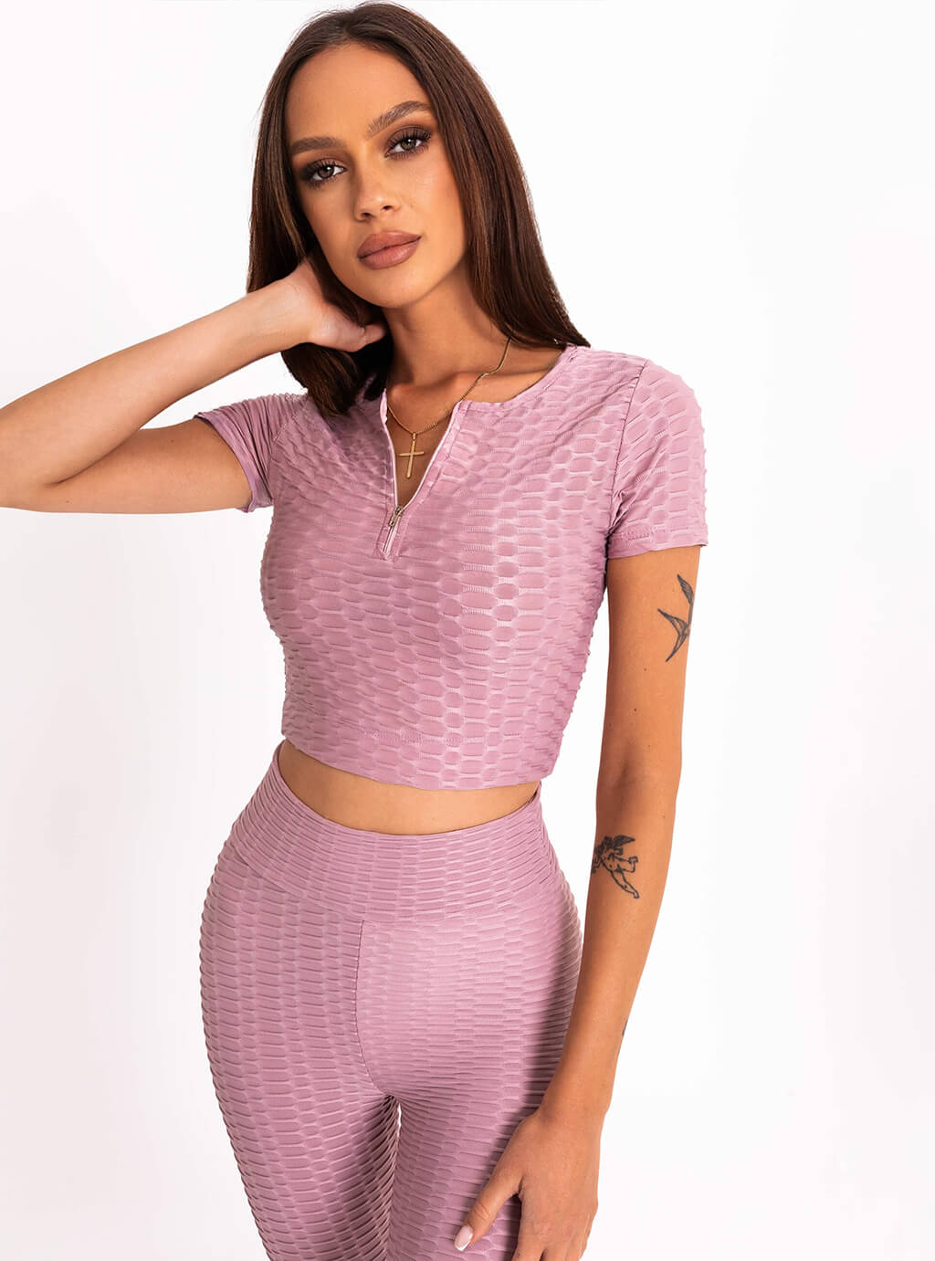 Lotte- top z krótkim rękawem i dekoltem zapinanym na zamek- lila 9