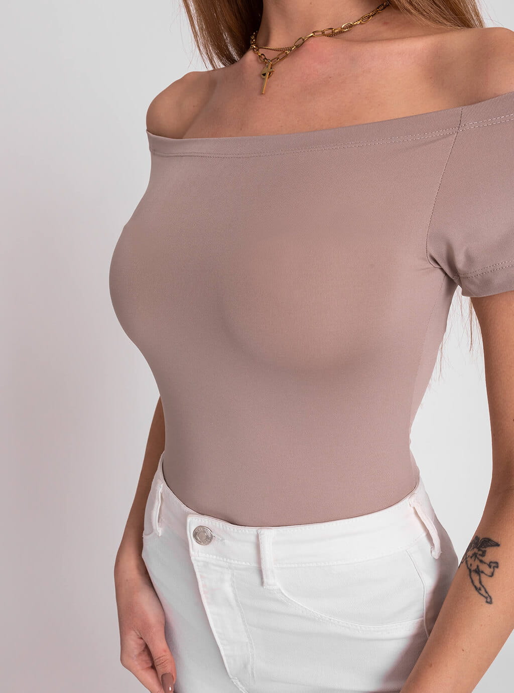 Leena- dopasowana bluzka z lycry z dekoltem typu hiszpanka- szara 4