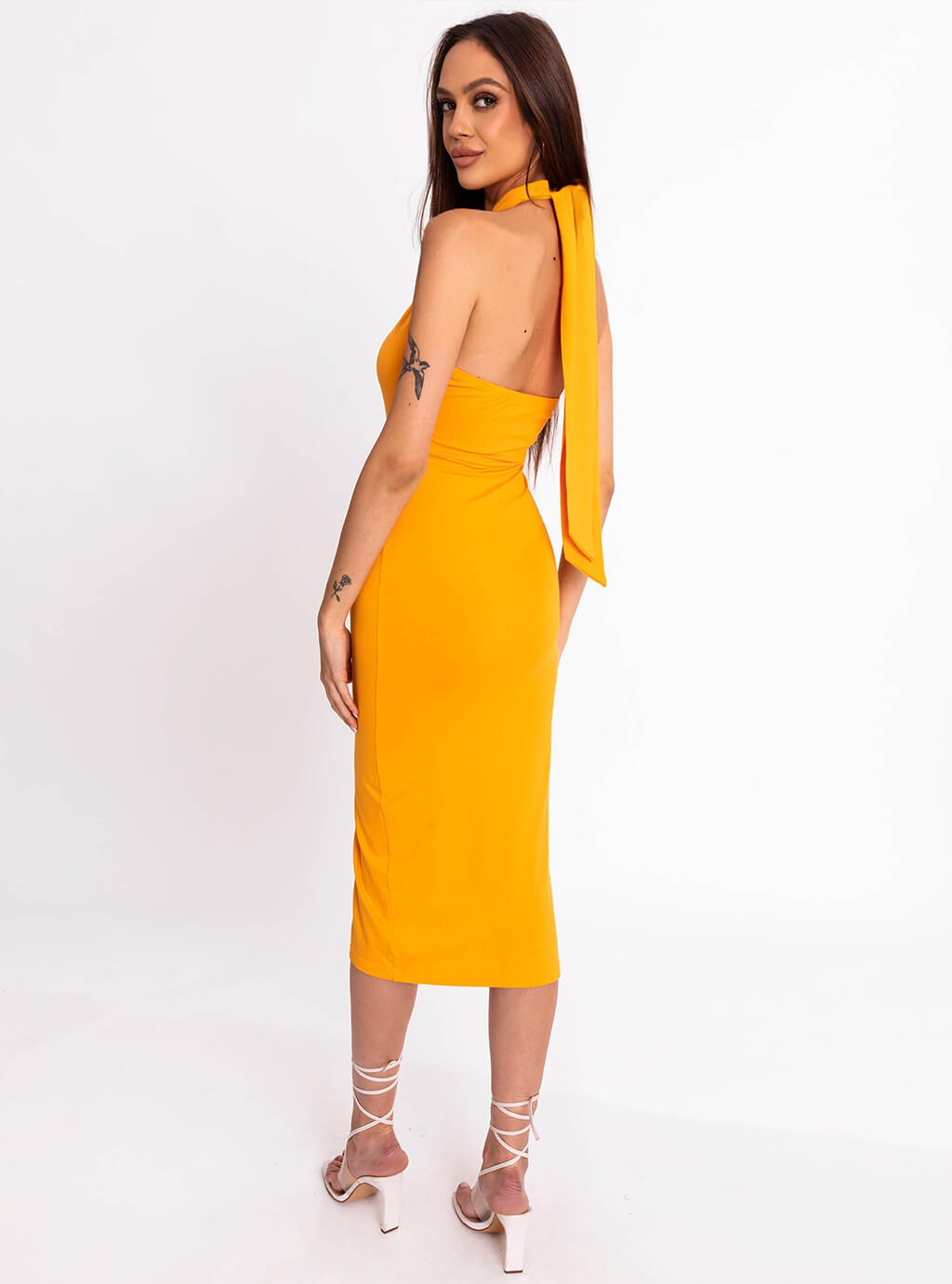 Deliza- sukienka o wielu możliwościach wiązania z dopasowanym dołem z marszczeniem- pomarańczowa 7