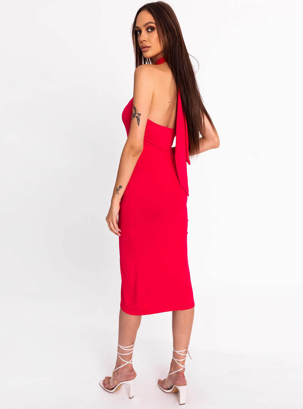 Deliza- sukienka o wielu możliwościach wiązania z dopasowanym dołem z marszczeniem- róż 7