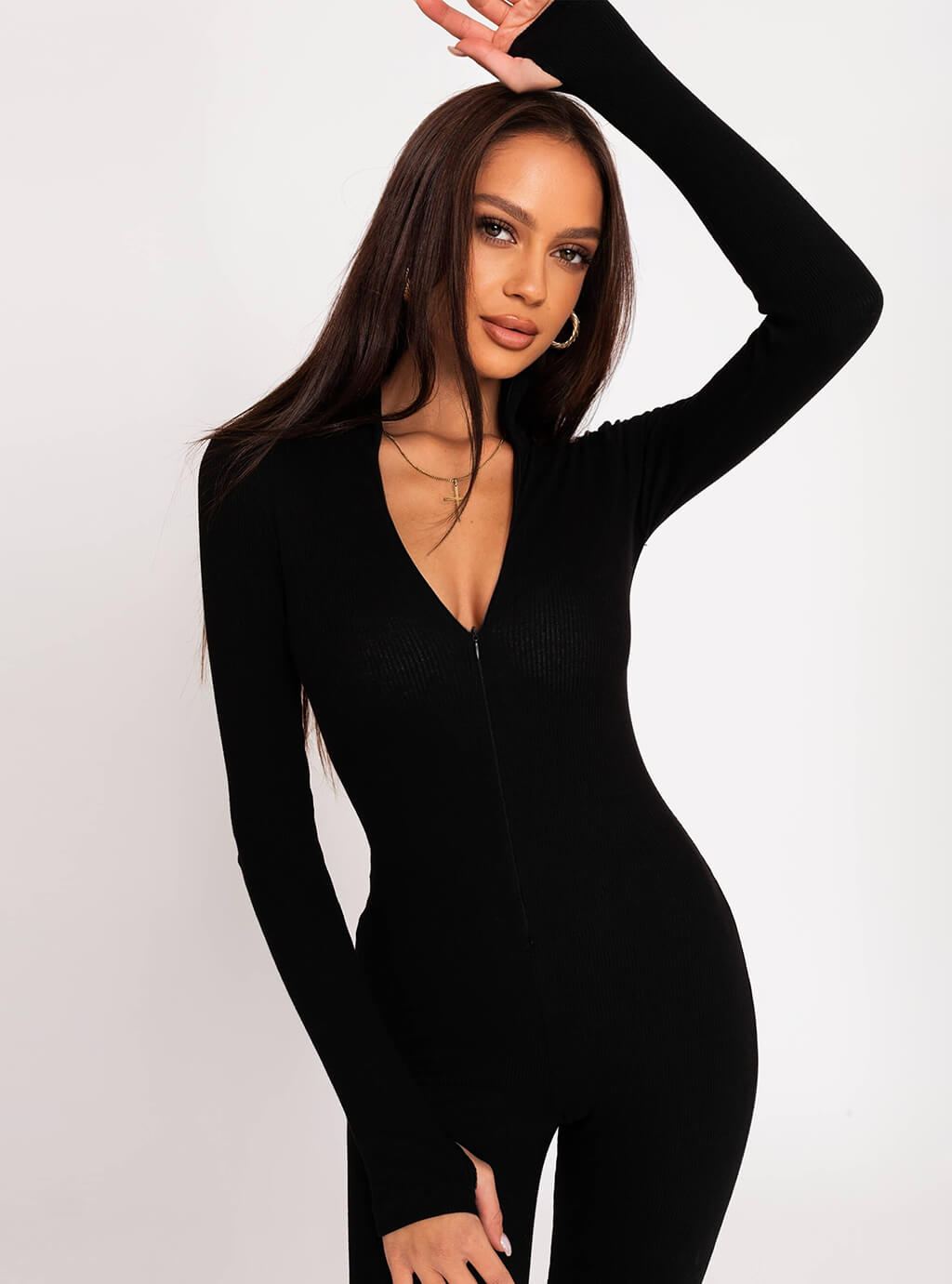 Amira- dopasowany kombinezon z dzianiny w prążek- czarny 21