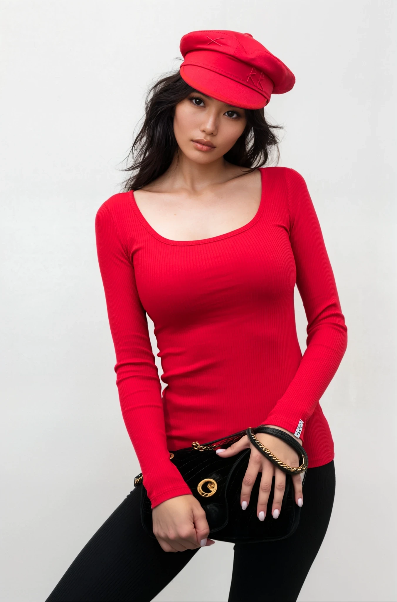 Lucia - dopasowana bluzka z dekoltem w literkę U - czerwona  13