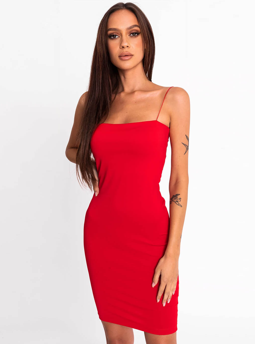 Andra- dopasowana sukienka z lycry na cienkich ramiączkach- czerwona 8