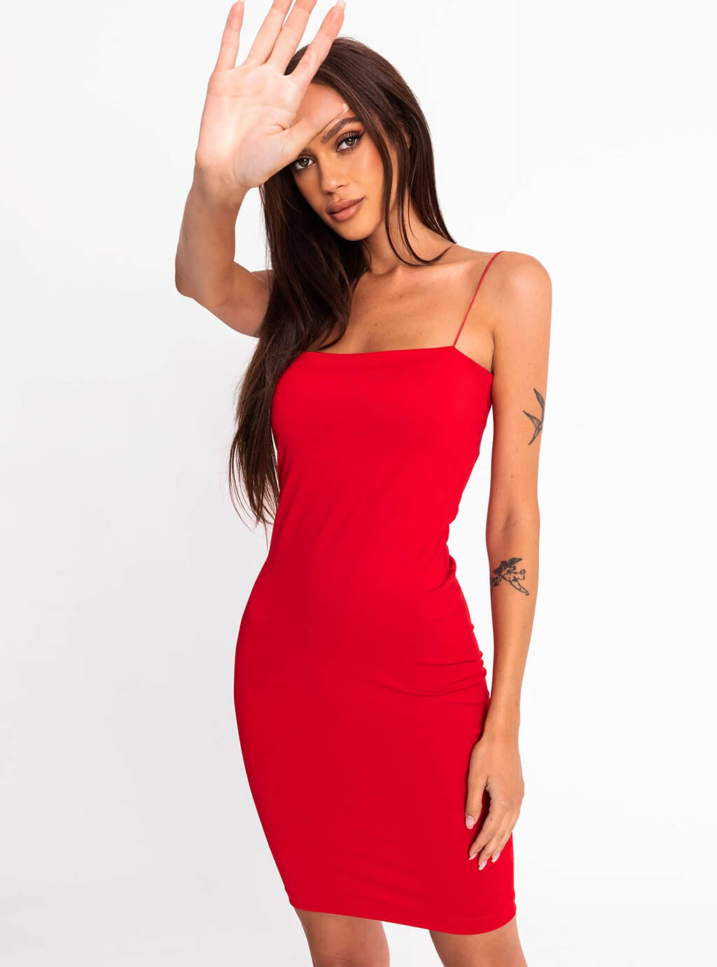 Andra- dopasowana sukienka z lycry na cienkich ramiączkach- czerwona 9
