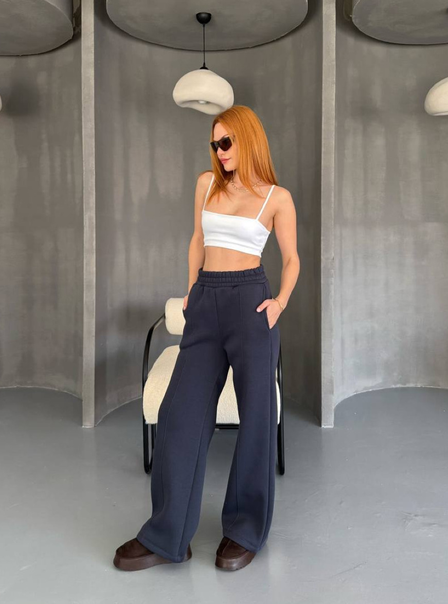 VIVI - SPODNIE DRESOWE Z SZEROKĄ NOGAWKĄ I KIESZENIAMI - GRAFIT 2