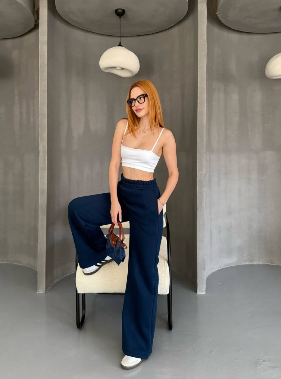 VIVI - SPODNIE DRESOWE Z SZEROKĄ NOGAWKĄ I KIESZENIAMI - GRANAT