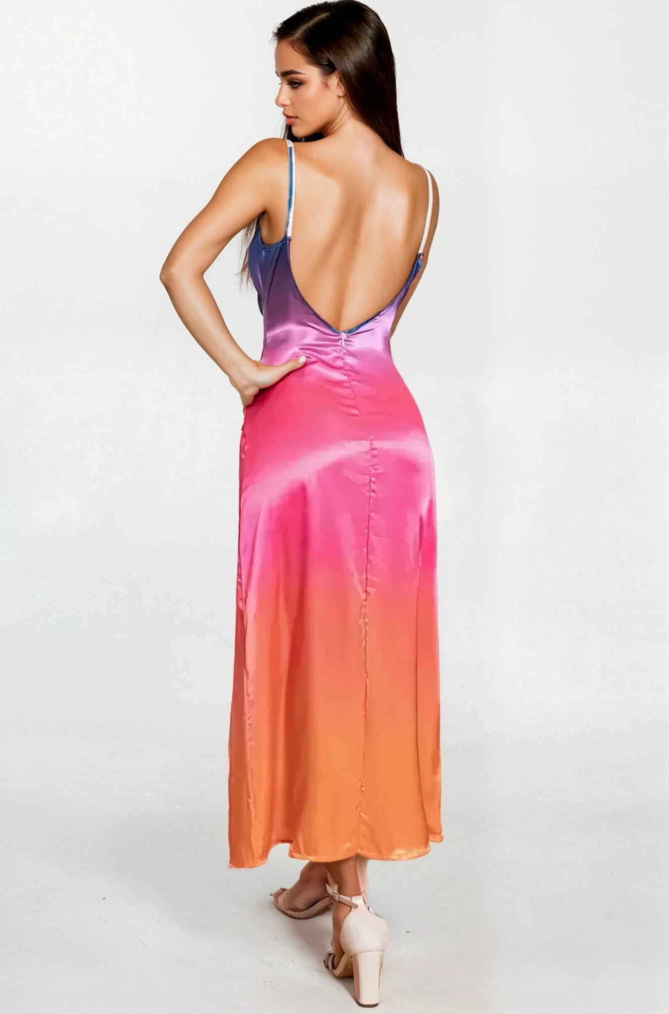 FLORA - sukienka w tęczę na ramiączkach długa do ziemi  4