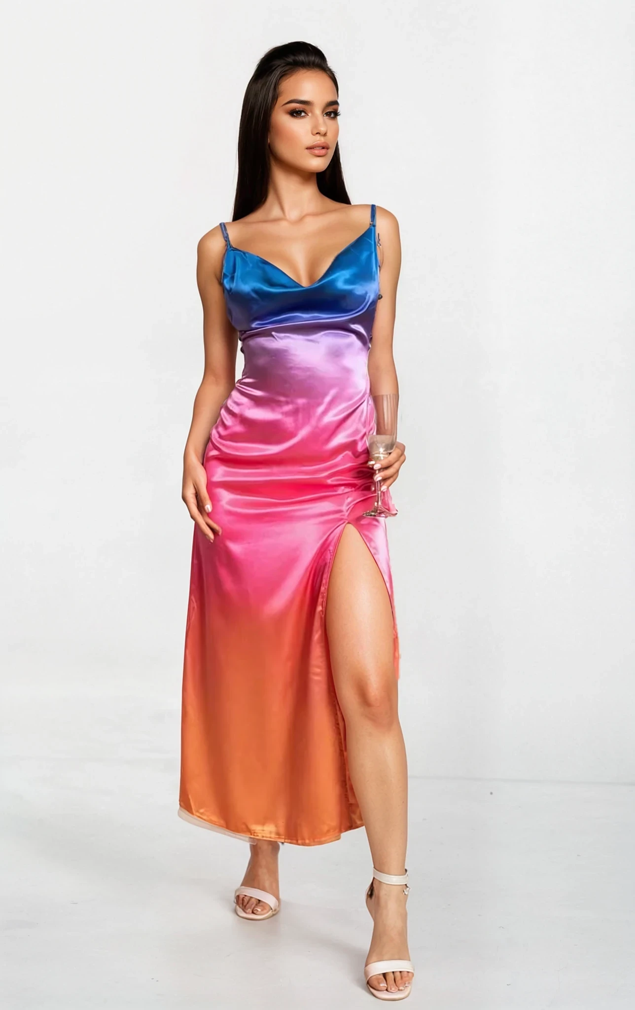 FLORA - sukienka w tęczę na ramiączkach długa do ziemi  2