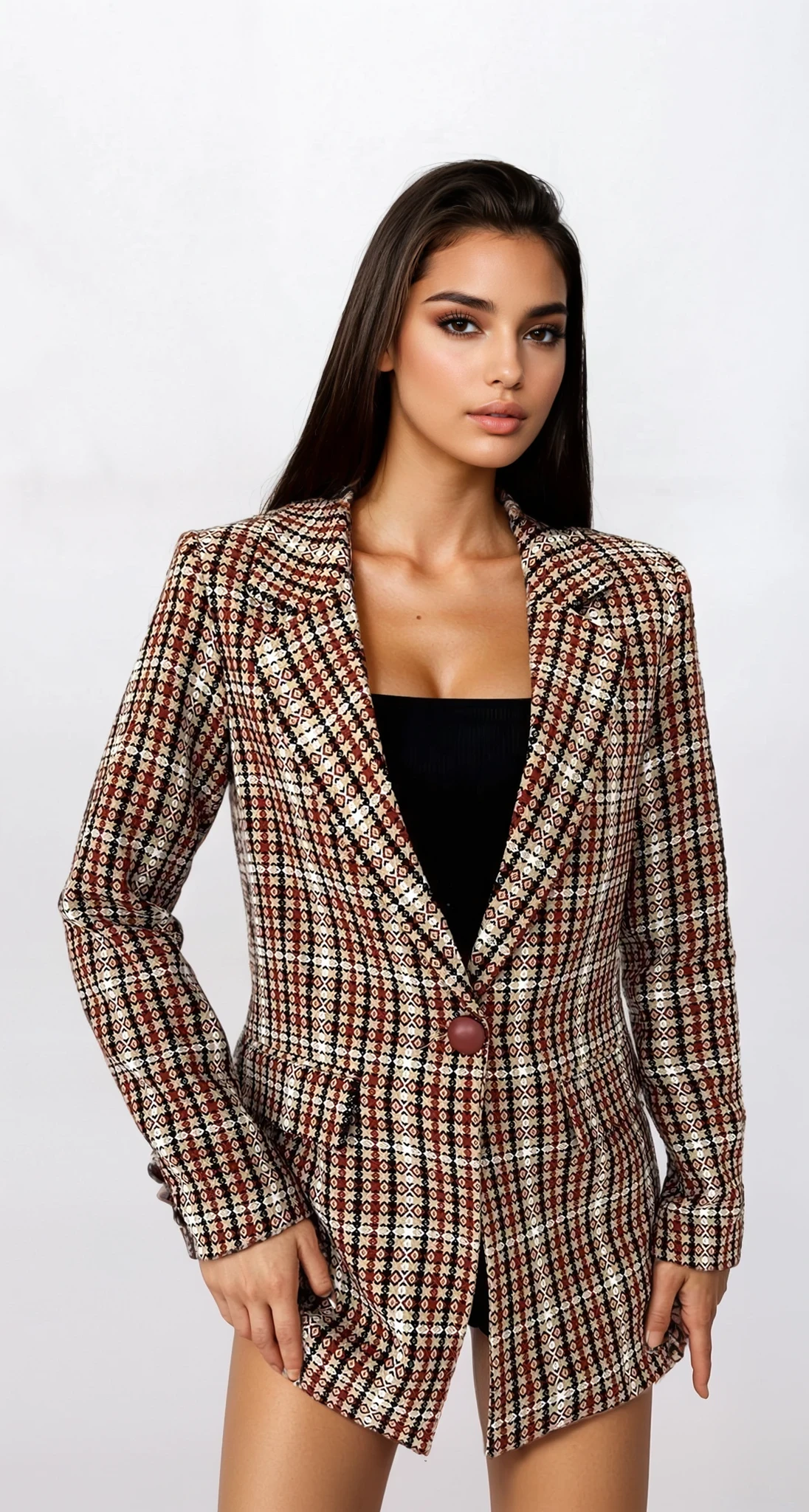 KEJT - marynarka w kratę - brązowa 5