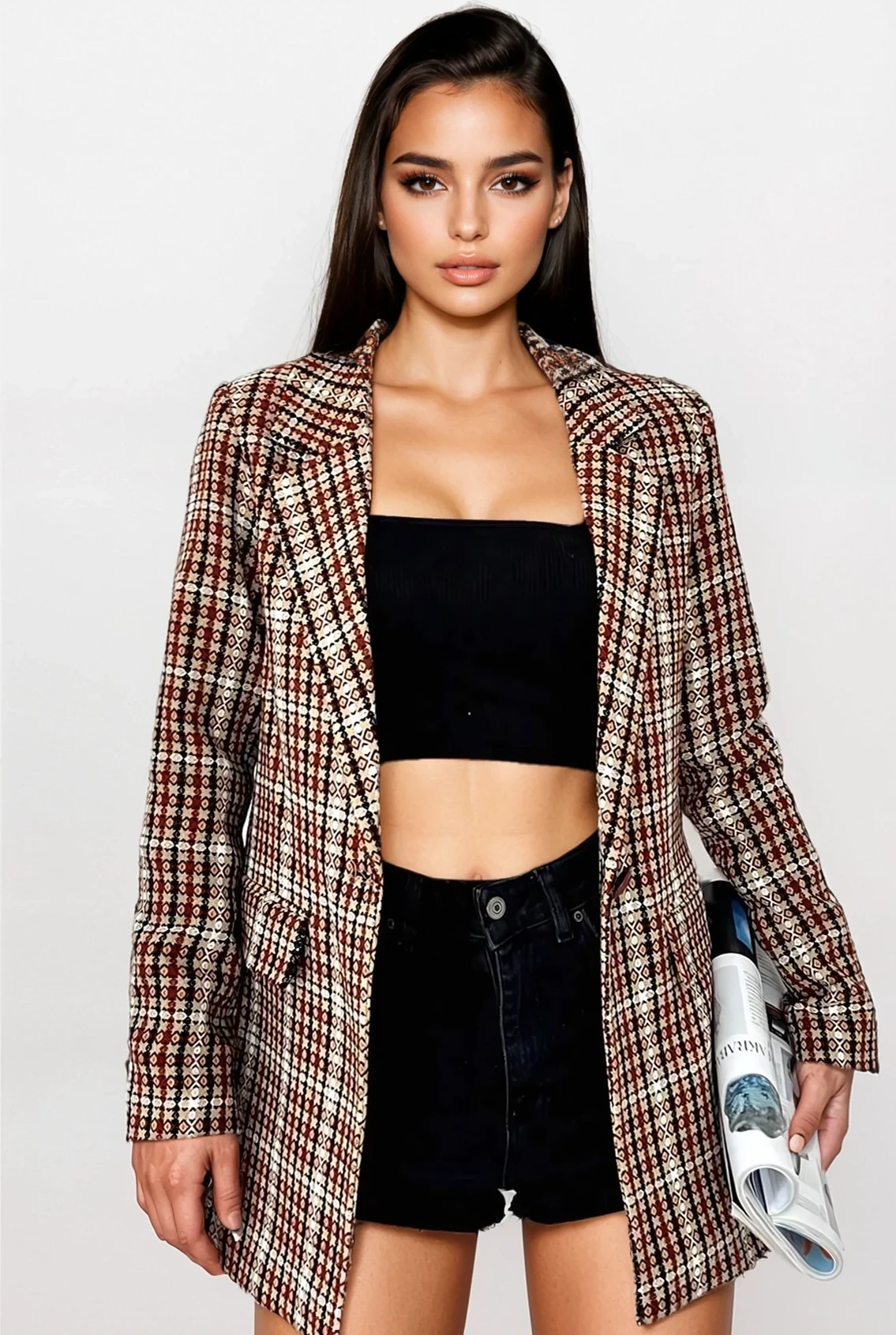 KEJT - marynarka w kratę - brązowa 3