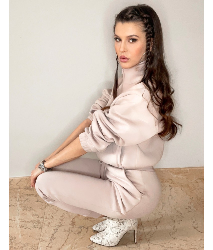 Bluza krótka ZIP z suwakiem i ze stójką kolor beżowy 9