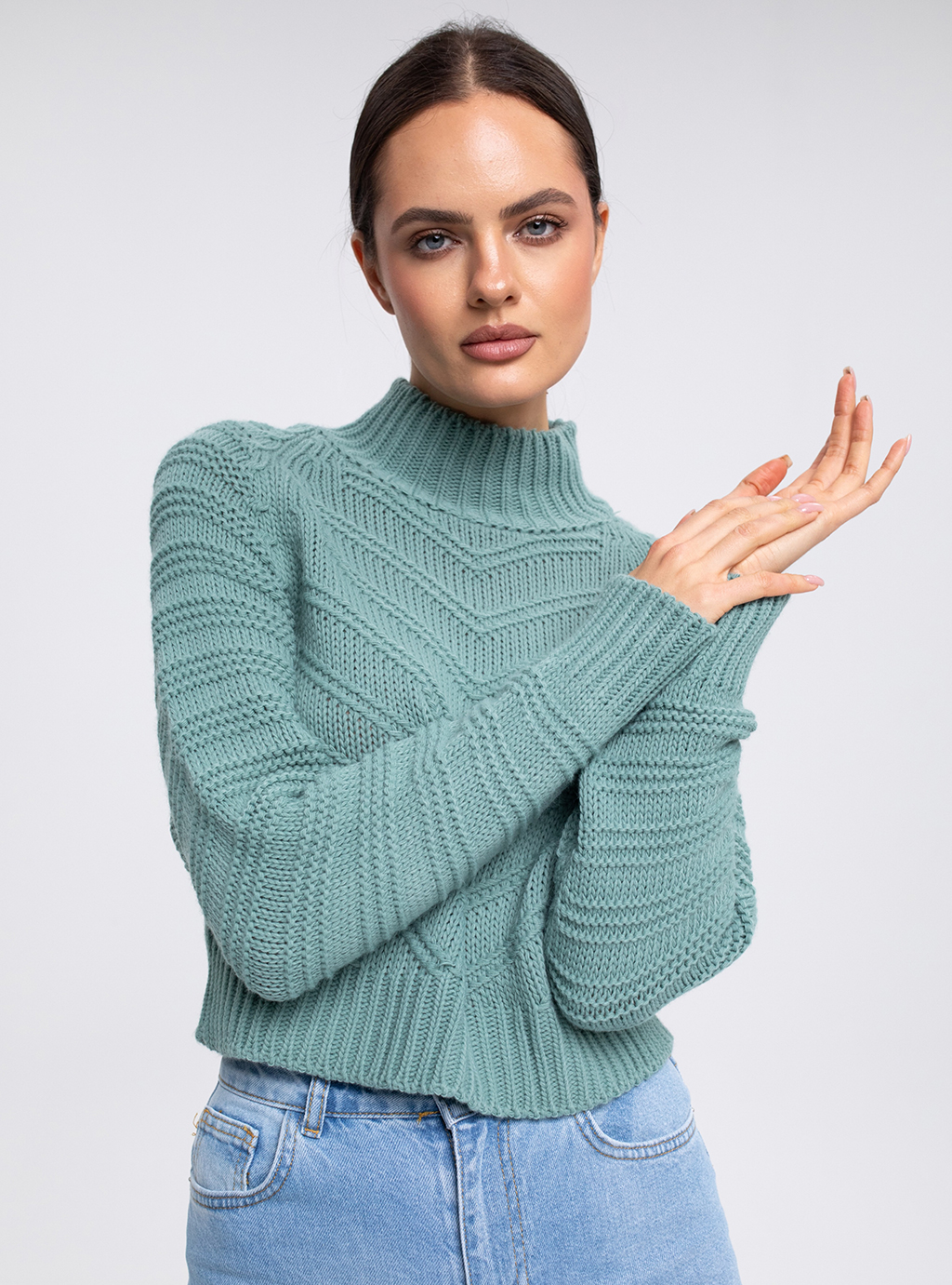 AZU - sweter ze stójką - morski 2