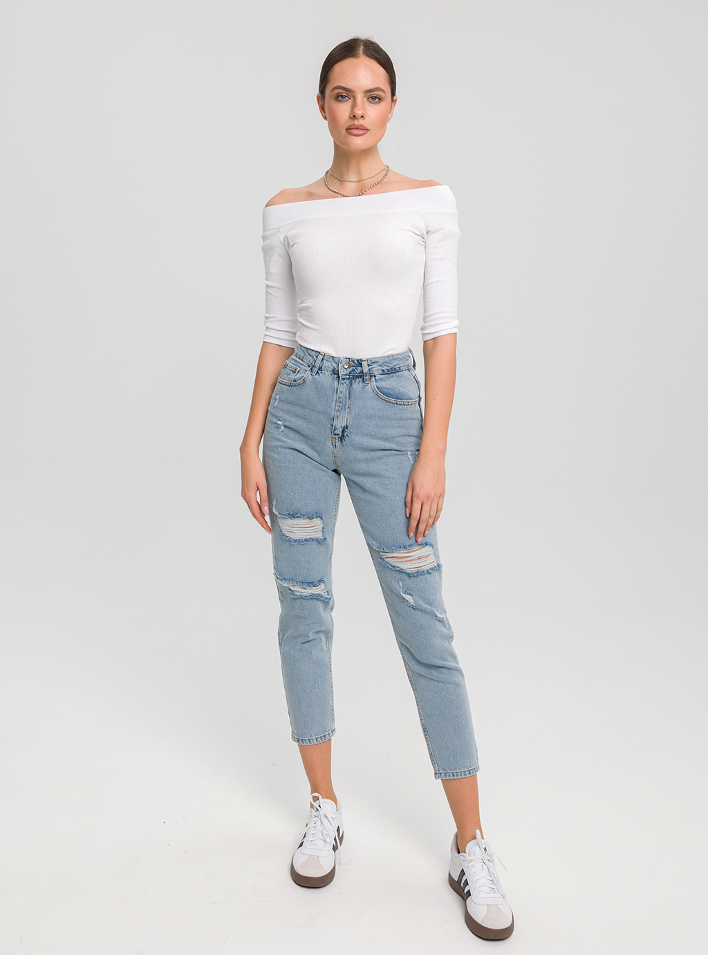 Dopasowana bluzka KOLA SHORT z odkrytymi ramionami biała 5