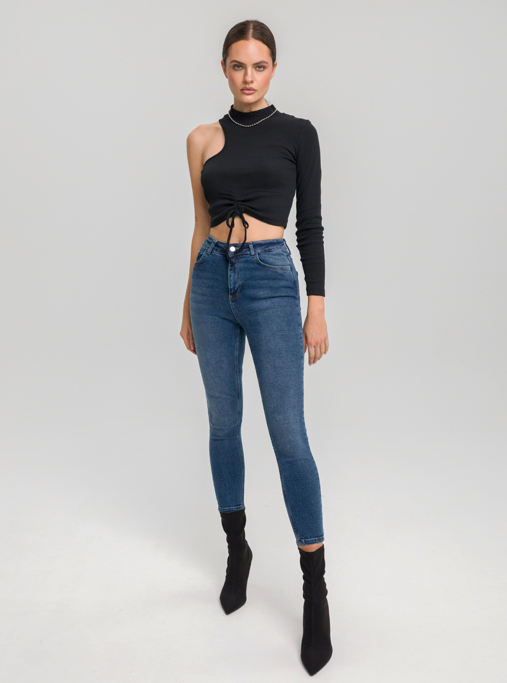 ASYM - Czarny top asymetryczny z jednym rękawem  2