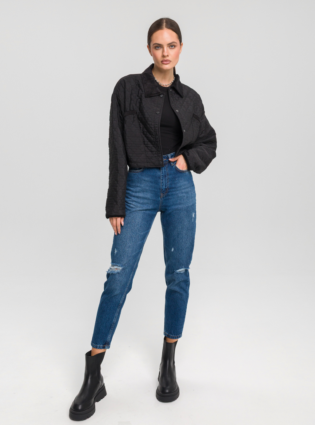 Jeansy damskie 2559 z wysokim stanem 4