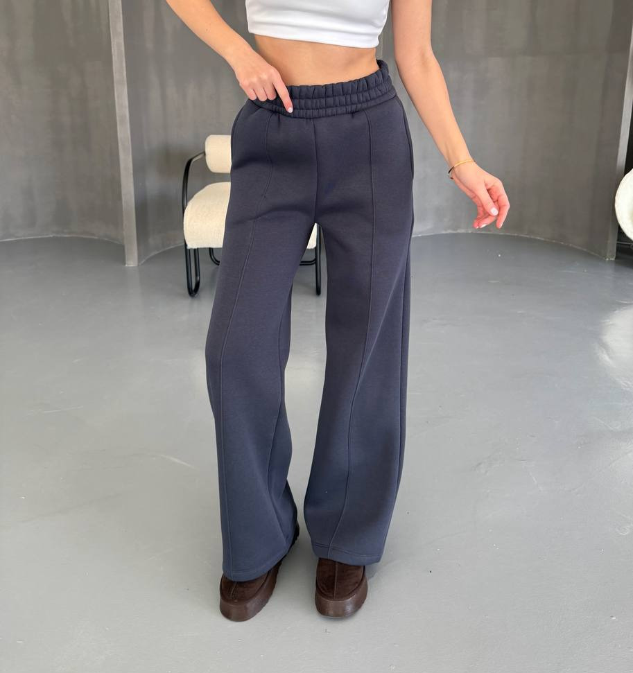 VIVI - SPODNIE DRESOWE Z SZEROKĄ NOGAWKĄ I KIESZENIAMI - GRAFIT 3